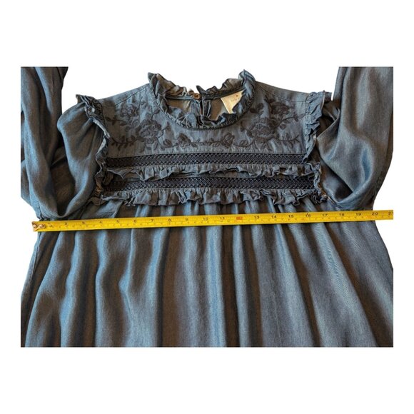 Kate Spade ♠️ Embroidered Indigo Chambray Dress | Medium | Rare Style - Picture 8 of 9